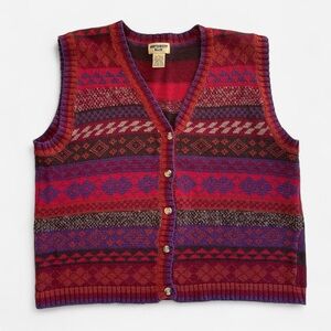 Vintage Northwest Blue Burgundy Brown Purple Knit Retro Fair Isle Sweater Vest